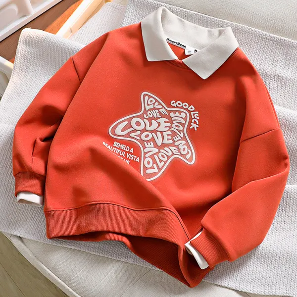 【3Y-15Y】Boys Casual Letter Star Print Orange Polo Sweatshirt - 4156 - Popopieshop.com 