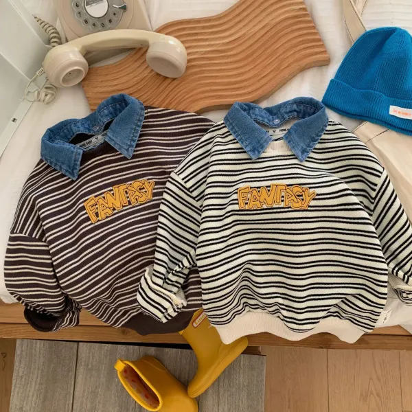【18M-8Y】Boys Casual Letter Embroidered Striped Polo Shirt - Popopieshop.com 