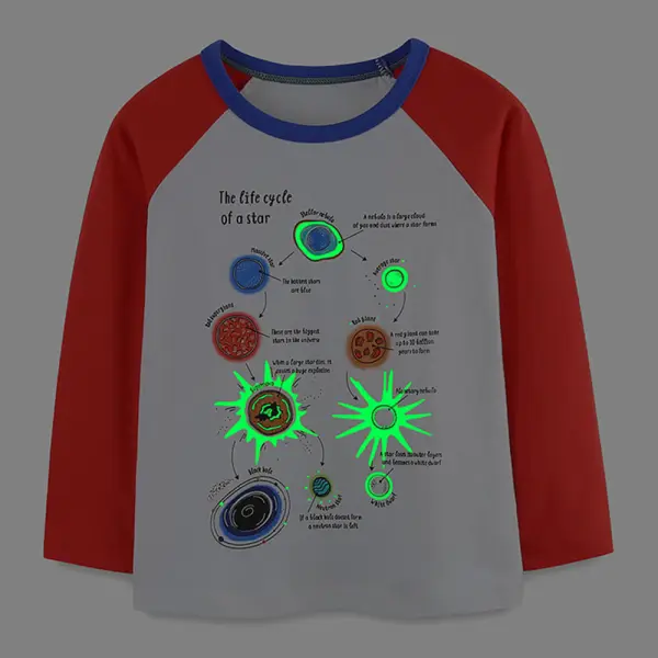 【18M-7Y】Boys Luminous Planet Print Long Sleeve T-shirt - Popopieshop.com 