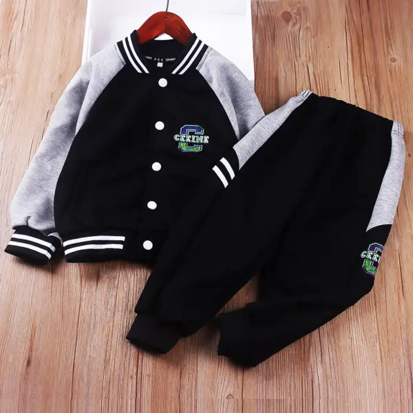 【4Y-12Y】2-piece Boys Letter Print Long Sleeve Jacket And Pants Set - Popopieshop.com 