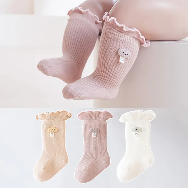 【0M-3Y】3 Pairs Baby Girl Cute Cartoon Embroidery Ruffle Socks Set - Popopieshop.com 