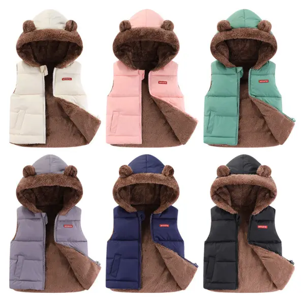 【18M-6Y】Unisex Kids Multicolour Thick Fleece Hooded Quilted Vest - Popopieshop.com 