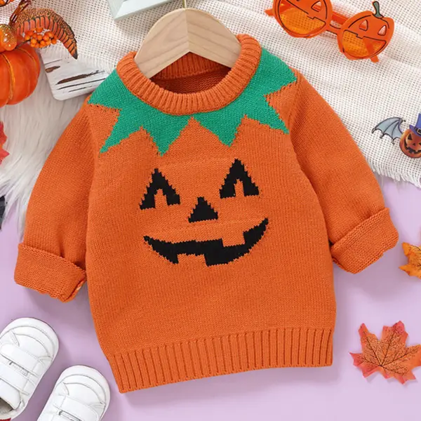 【6M-3Y】Baby Girl Halloween Round Neck Long Sleeve Sweater - Popopieshop.com 