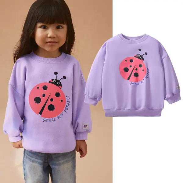 【18M-7Y】Girls Purple Ladybird Print Round Neck Long Sleeve Sweatshirt - Popopieshop.com 