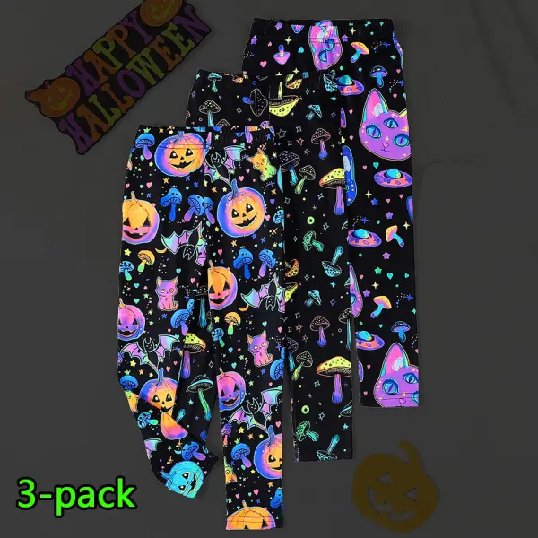 【3Y-7Y】3-pack Girls Luminous Halloween Print Leggings - Popopieshop.com 