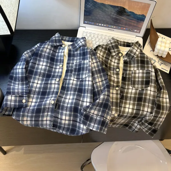 【18M-10Y】Boys Casual Plaid Long Sleeve Shirt - Popopieshop.com 