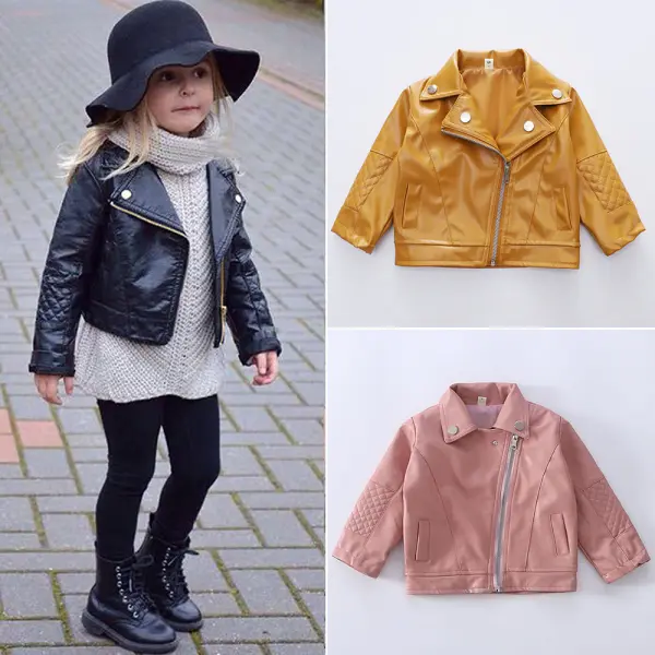 【12M-5Y】Girls Multicolour Pu Leather Jacket - Popopieshop.com 
