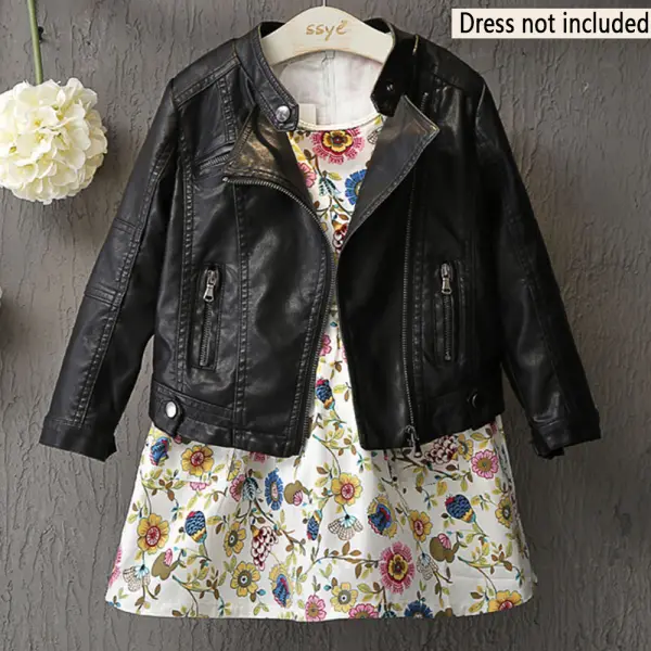 【2Y-14Y】Girls Black Pu Leather Jacket (Dress Not Included) - Popopieshop.com 