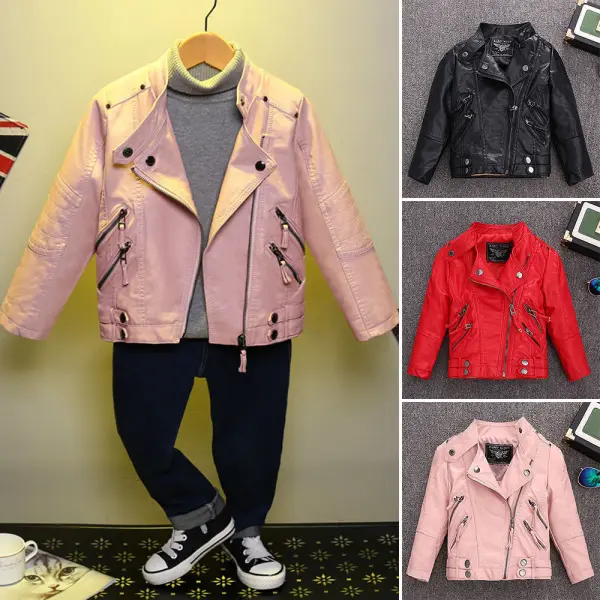 【2Y-14Y】Girls Multicolour Pu Leather Jacket - Popopieshop.com 