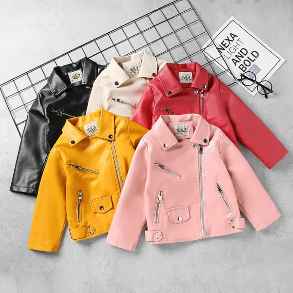 【3Y-10Y】Girls Multicoloured Pu Leather Jacket - Popopieshop.com 