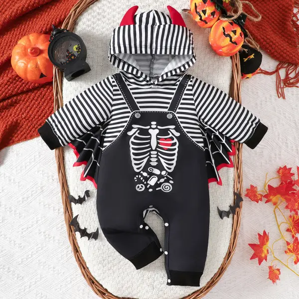 【3M-24M】Unisex Baby Halloween Skull Print Hooded Jumpsuit - Popopieshop.com 
