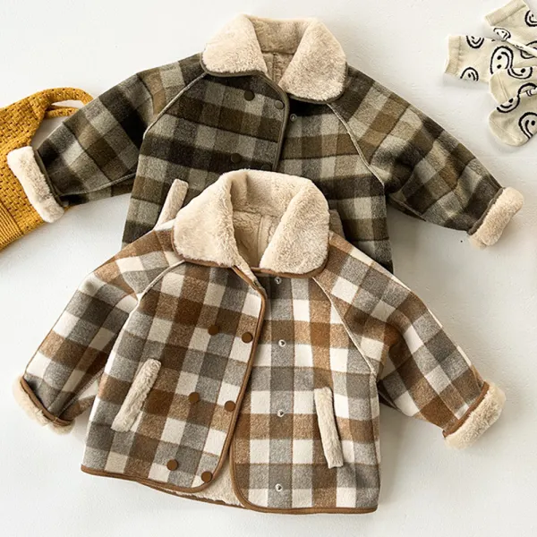 【12M-6Y】Boys Casual Plaid Tweed Velvet Keep Warm Lapel Coat - Popopieshop.com 