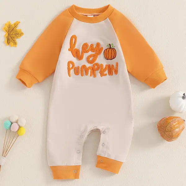 【0M-18M】Unisex Baby Halloween Pumpkin Embroidered Long Sleeve Romper - Popopieshop.com 