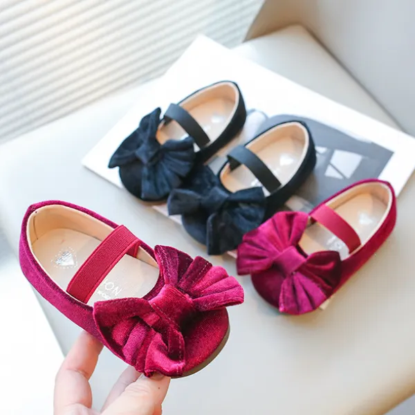 Girls Sweet And Fashionable Bow Design Velvet Princess Shoes - Popopieshop.com 
