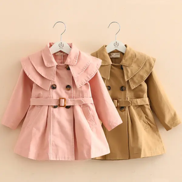 【18M-6Y】Girls Solid Color Lapel Double Breasted Trench Coat - Popopieshop.com 