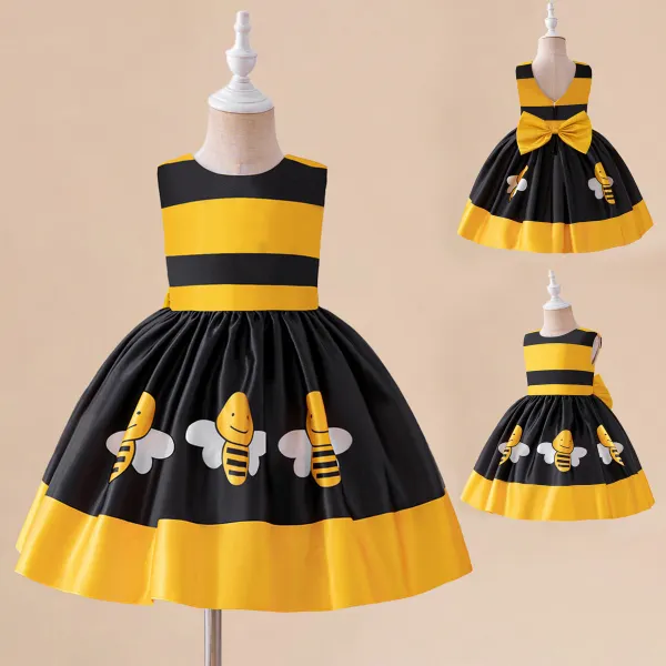 【6M-3Y】Baby Girl Cute Bee Pattern Sleeveless Party Dress - Popopieshop.com 
