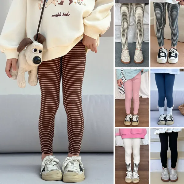 【18M-12Y】Girls Fashionable Striped And Solid Color Comfortable Leggings - Popopieshop.com 