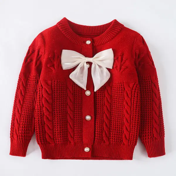 【18M-6Y】Girls Bow Sweater Cardigan - Popopieshop.com 