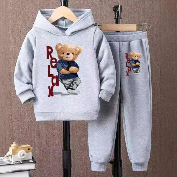【2Y-8Y】2-piece Boy Casual Cute Bear Print Keep Warm Hooded Sweatshirt And Pants Set - Popopieshop.com 