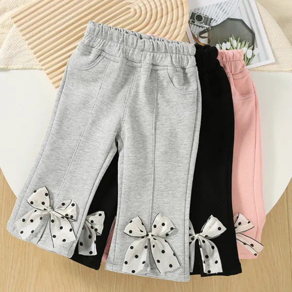 【12M-5Y】Girls Cute Solid Color Bowknot Slit Flare Pants - Popopieshop.com 