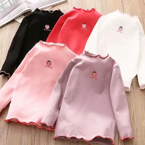 【2Y-8Y】Girls Sweet Cotton Strawberry Print Multicolor Long Sleeve T-shirt - Popopieshop.com 