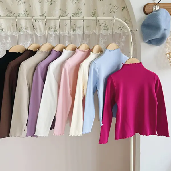 【18M-10Y】Girls Sweet Cotton Solid Color Multicolor Turtle Neck Long Sleeve T-shirt - Popopieshop.com 