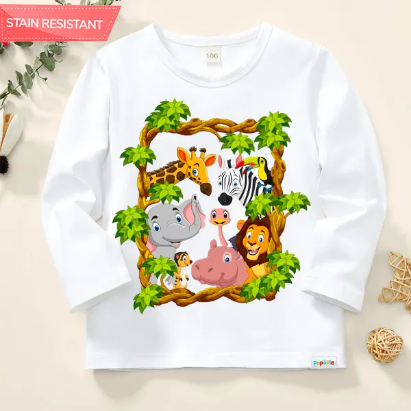 【12M-9Y】Kids Cartoon Animal Print Cotton Stain Resistant Long Sleeve T-shirt - Popopieshop.com 