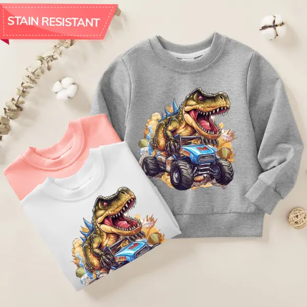 【12M-9Y】Boys Stylish Dinosaur And Truck Print Cotton Stain Resistant Long Sleeve Sweatshirt - Popopieshop.com 