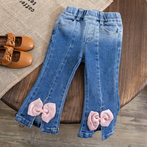 【12M-6Y】Girls Sweet Gradient Bow Flared Jeans - Popopieshop.com 