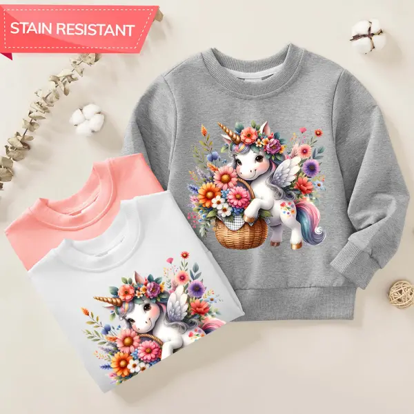 【12M-9Y】Girls Cotton Stain Resistant Unicorn Print Long Sleeve Sweatshirt - Popopieshop.com 