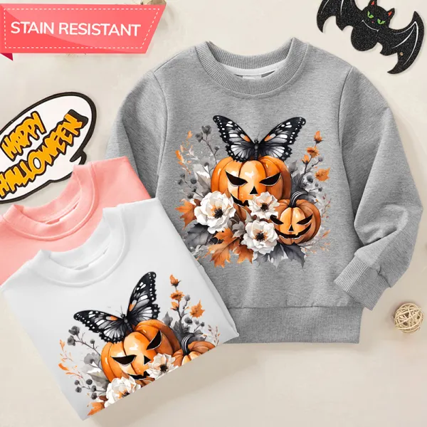 【12M-9Y】Girls Cotton Stain Resistant Halloween Print Long Sleeve Sweatshirt - Popopieshop.com 