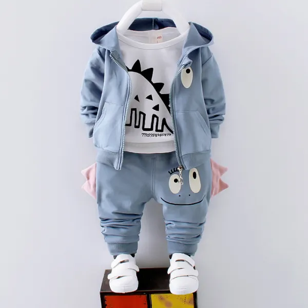 【12M-4Y】3-Piece Boys Casual Dinosaur Print T-Shirt & Hoodie & Pants Set - Popopie.com 