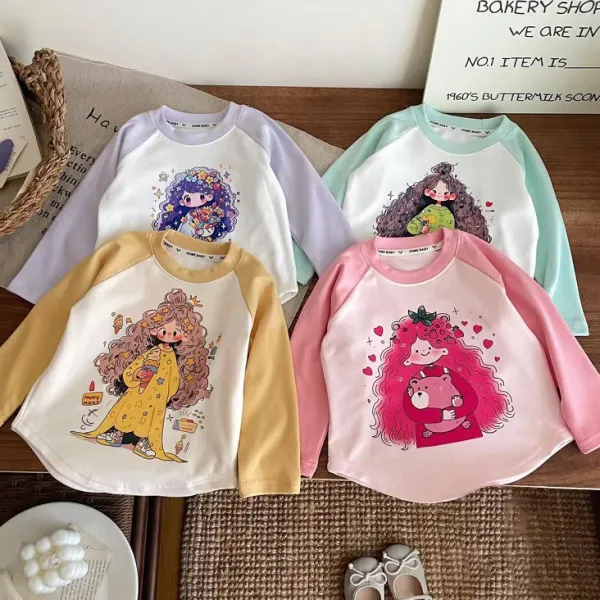 【12M-8Y】Girls Cute Cartoon Print Long Sleeve T-shirt - Popopieshop.com 