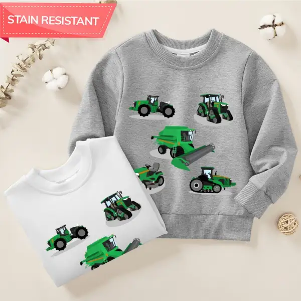 【12M-9Y】Boy Cotton Stain Resistant Excavator Print Long Sleeve Sweatshirt - Popopieshop.com 