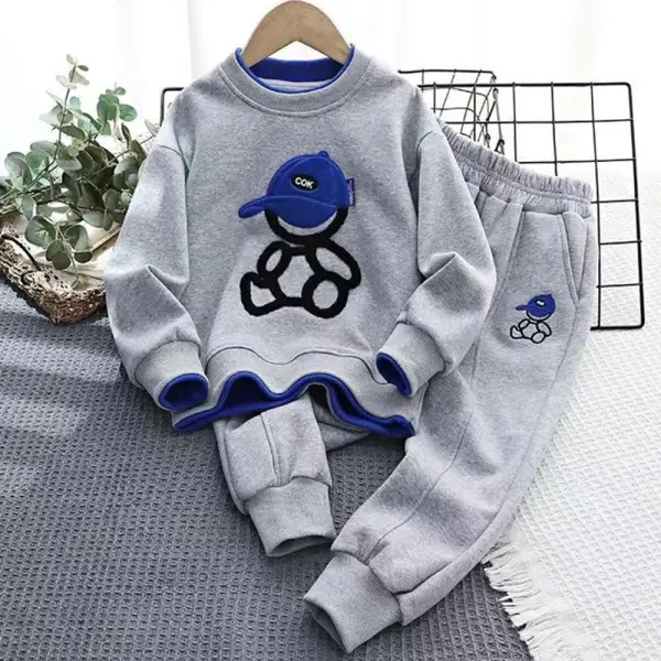 【3Y-12Y】2-Piece Boys Bear Embroidery Long-Sleeved Sweatshirt And Pants Set - 44112 - Popopieshop.com 