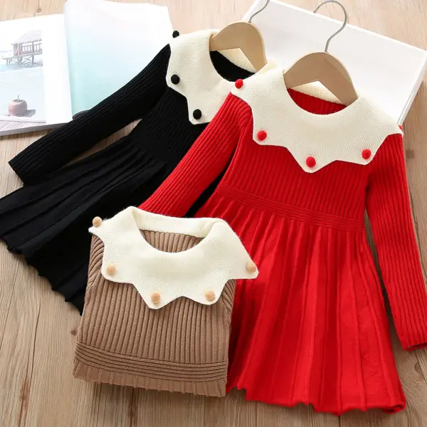 【18M-6Y】Girls Pom Pom Long Sleeve Sweater Dress - Popopieshop.com 