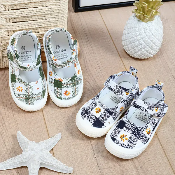 Girls Plaid Floral Print Canvas Shoes - Popopieshop.com 