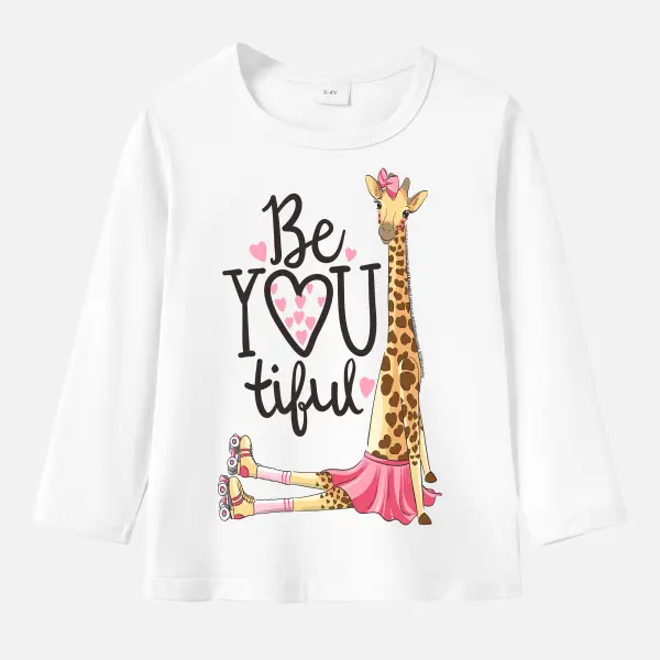 【12M-9Y】Girls Cotton Stain Resistant Giraffe Pattern Long Sleeve Tee - Popopie.com 