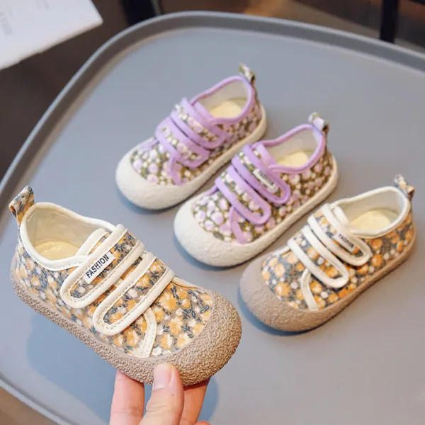 Girls Sweet Floral Print Velcro Canvas Shoes - Popopieshop.com 