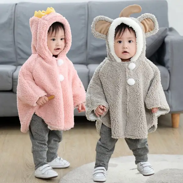 【1Y-3Y】Neutral Baby Cute Cartoon Animal Fleece Hooded Cloak - Popopieshop.com 