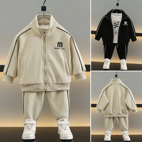 【18M-8Y】2-piece Boys Stylish Letter Print Sweatshirt Cardigan And Sweatpants Set (T-shirt Not Included) - Popopieshop.com 