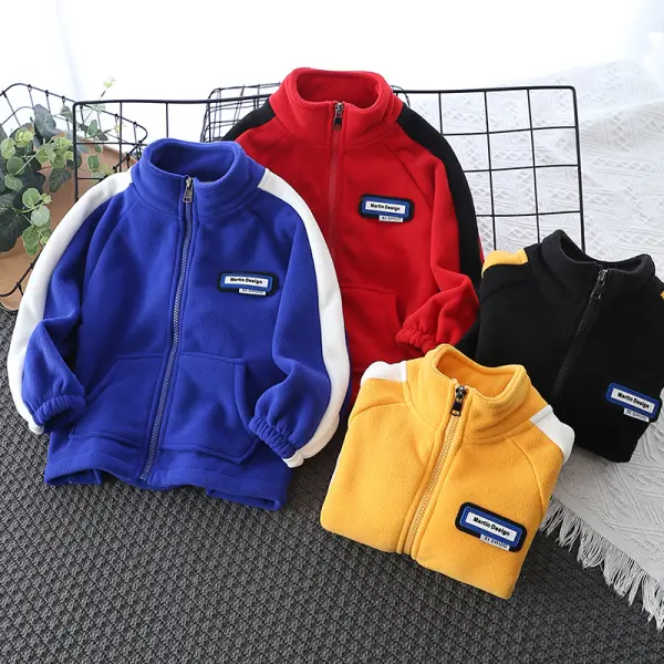【18M-8Y】Boys Casual Fashion Color Block Patchwork Fleece Jacket - Popopieshop.com 