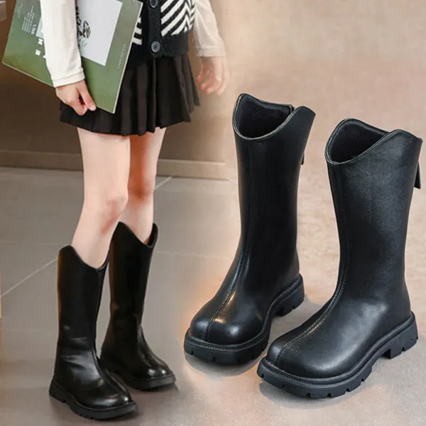Girls Fashion Solid Color British Style Leather Boots - Popopieshop.com 