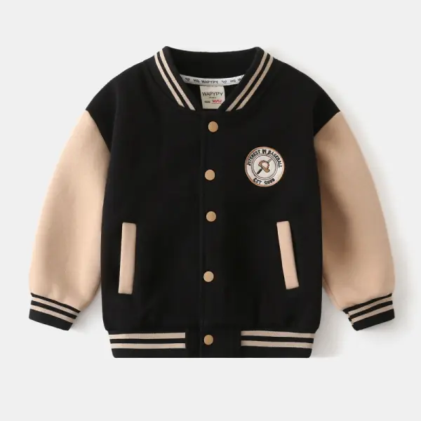 【18M-8Y】Boys Black Thick Fleece Baseball Jacket - Popopieshop.com 