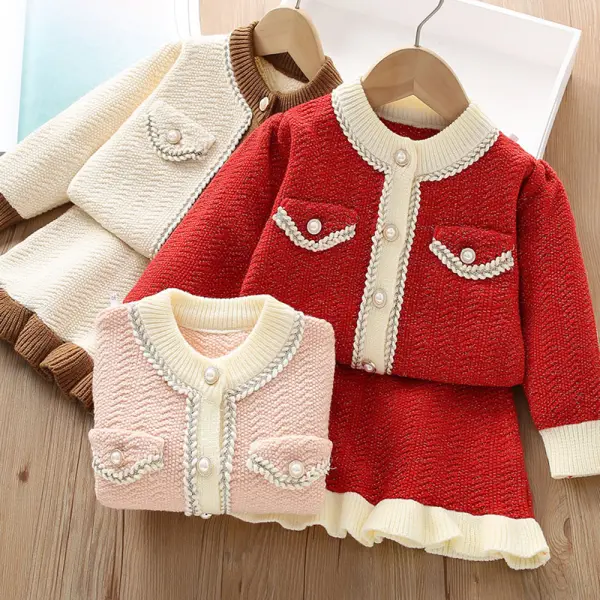 【18M-6Y】2-piece Girls Long Sleeve Sweater Cardigan And Skirt Set - Popopieshop.com 
