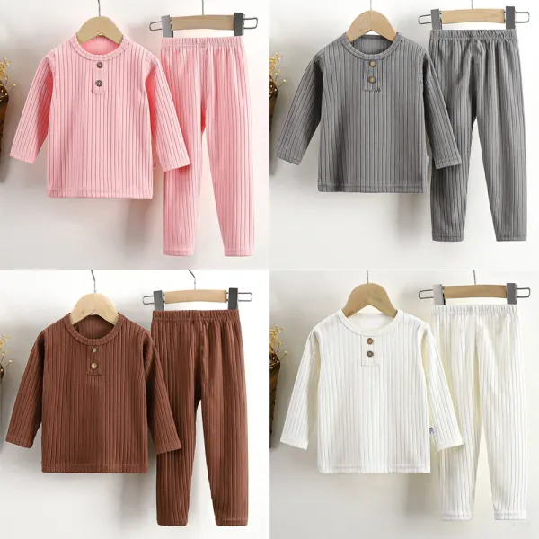 【12M-8Y】2-piece Unisex Casual Solid Color Keep Warm Multicolor Pajamas Set - Popopieshop.com 