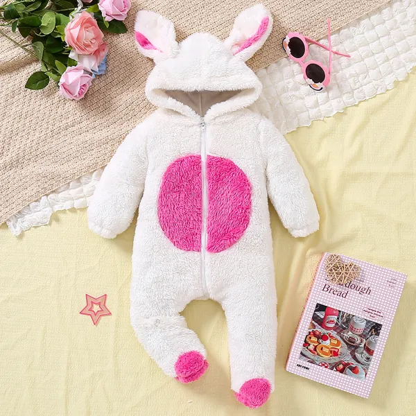 【0M-18M】Baby Girl Cute Rabbit-shaped Velvet Keep Warm Foot-covering Jumpsuit - Popopieshop.com 