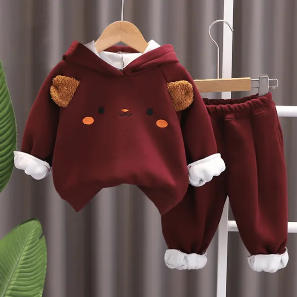 【12M-5Y】2-piece Boys Cute Bear Embroidered Hooded Sweatshirt And Pants Set - Popopieshop.com 