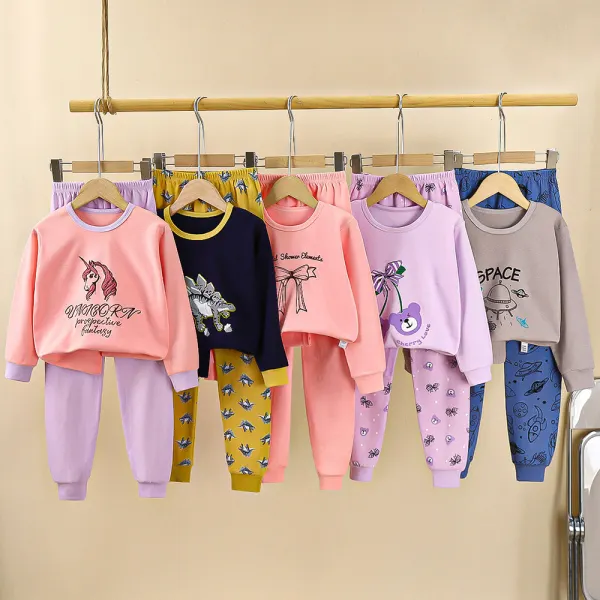【18M-10Y】2-piece Unisex Casual Cotton Cartoon Print Long Sleeves Pajamas Set - Popopieshop.com 