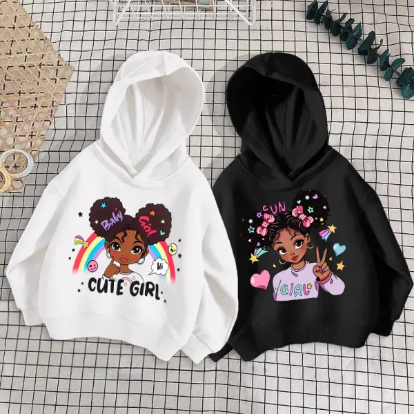 【18M-8Y】Girls Casual Cotton Beautiful Girls Printed Multicolor Hooded Sweatshirt - Popopieshop.com 